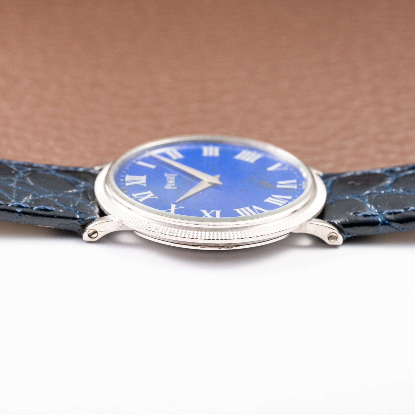 Piaget Altiplano Lapis Lazuli Clous de Paris 18k White Gold Calibre 9P Ultra-thin Ref. 9011 Circa 1970s