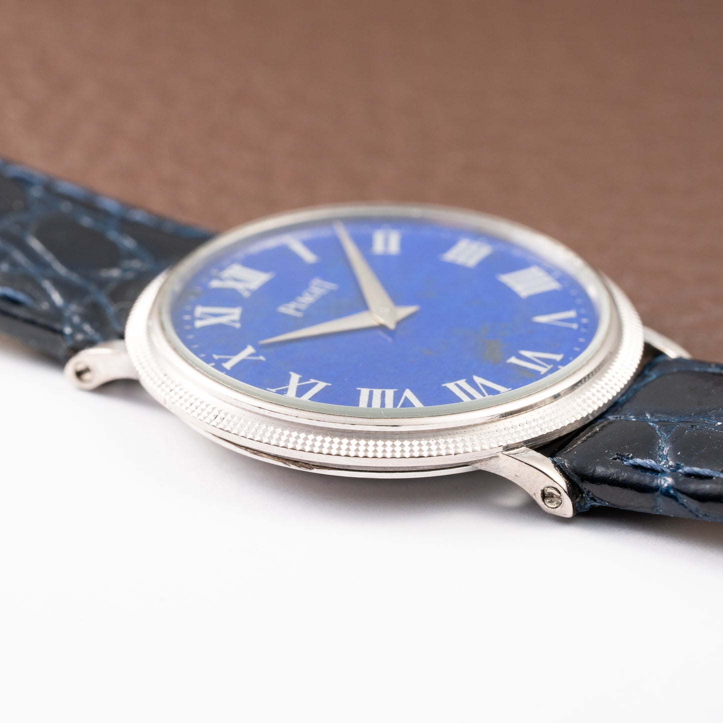 Piaget Altiplano Lapis Lazuli Clous de Paris 18k White Gold Calibre 9P Ultra-thin Ref. 9011 Circa 1970s