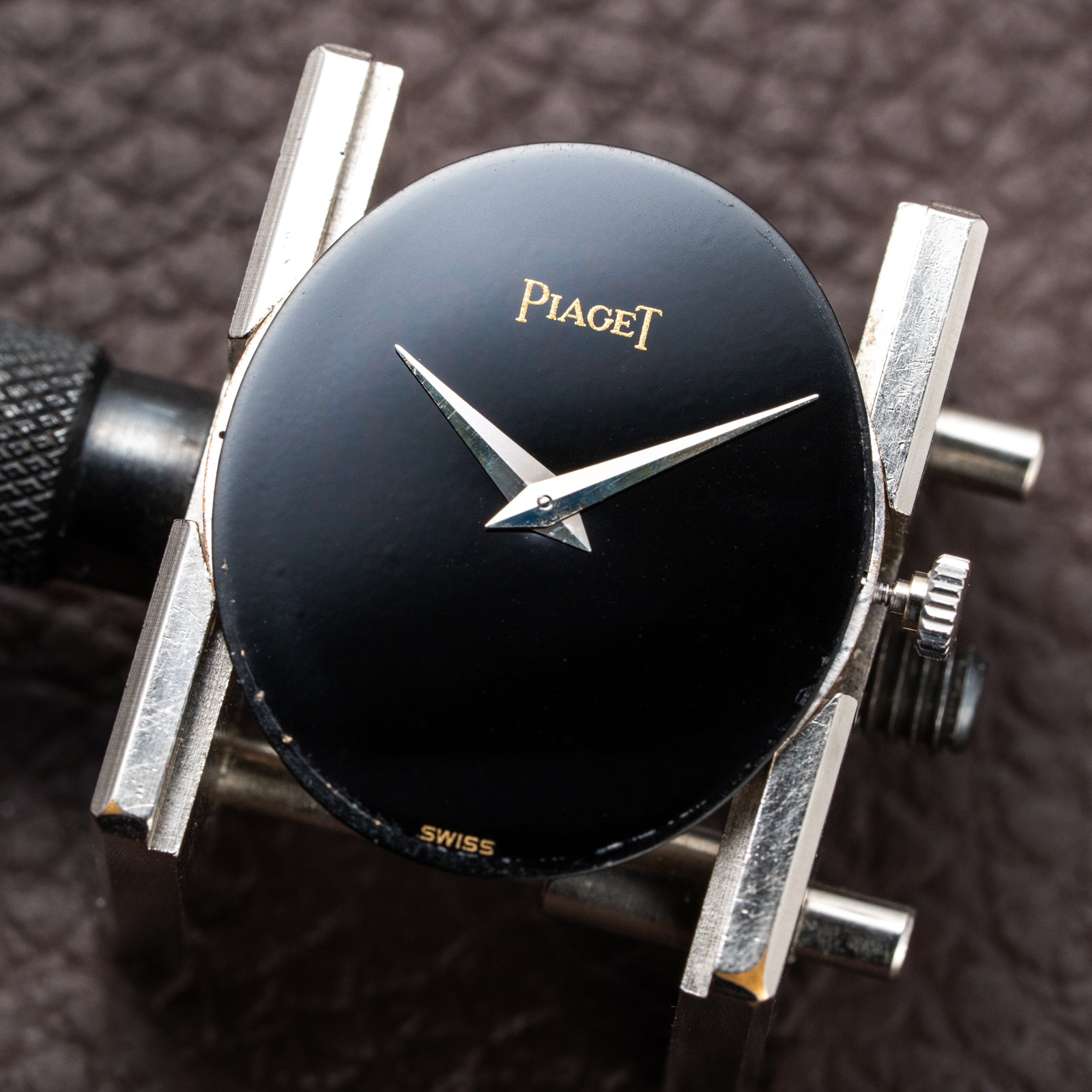 Piaget Oval Ellipse Onyx Black Dial Factory Diamond Bezel 18K White Gold Ref. 9826 from 1970s