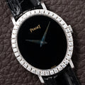 Piaget Oval Ellipse Onyx Black Dial Factory Diamond Bezel 18K White Gold Ref. 9826 from 1970s