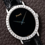 Piaget Oval Ellipse Onyx Black Dial Factory Diamond Bezel 18K White Gold Ref. 9826 from 1970s