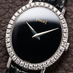 Piaget Oval Ellipse Onyx Black Dial Factory Diamond Bezel 18K White Gold Ref. 9826 from 1970s