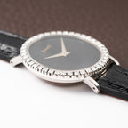 Piaget Oval Ellipse Onyx Black Dial Factory Diamond Bezel 18K White Gold Ref. 9826 from 1970s