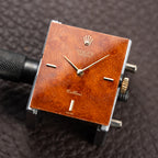 Rolex Cellini Tank Wood Dial 18K Yellow Gold Clous de Paris Ref. 4127 from 1990