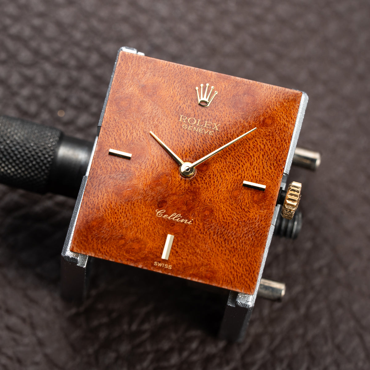 Rolex Cellini Tank Wood Dial 18K Yellow Gold Clous de Paris Ref. 4127 from 1990