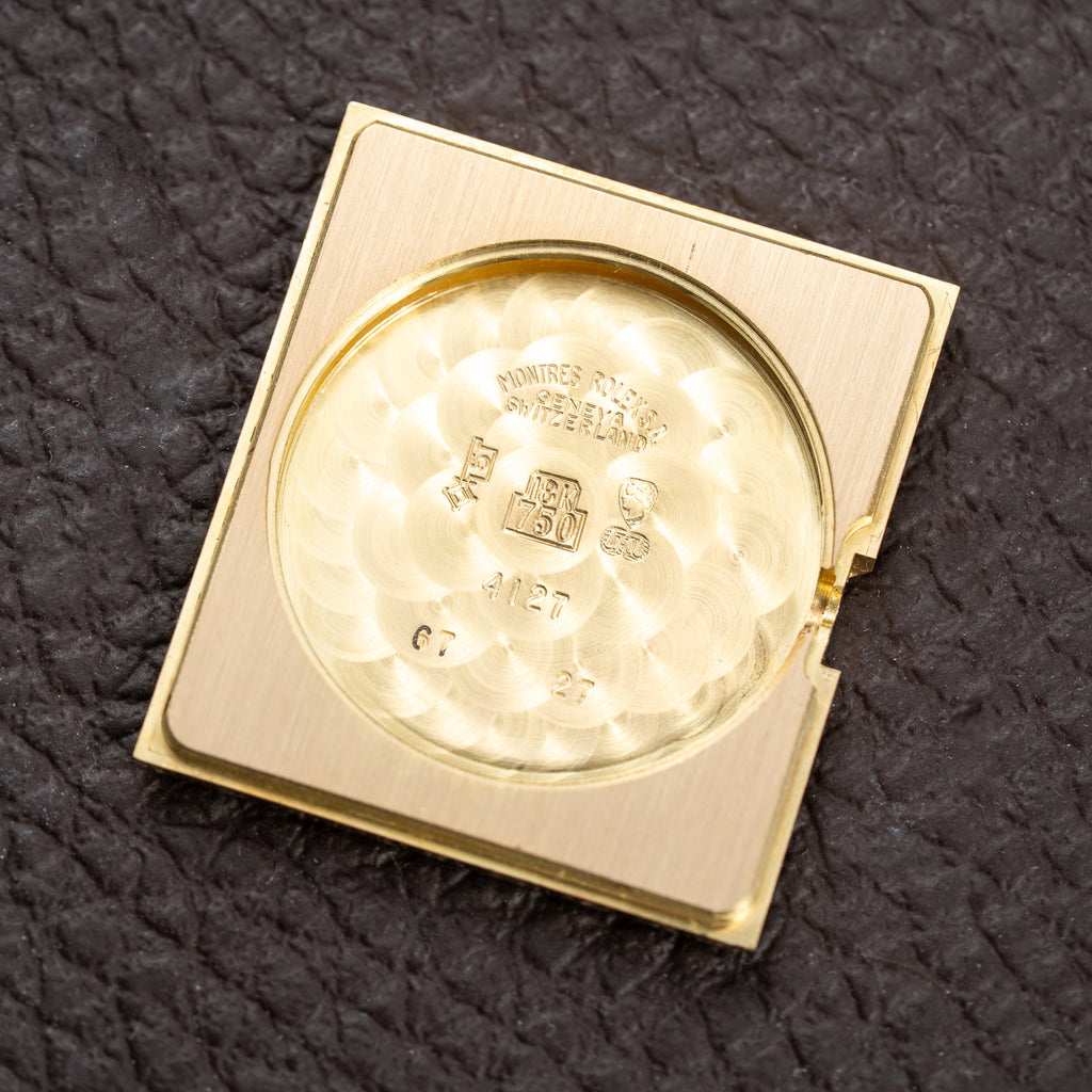 Rolex Cellini Tank Wood Dial 18K Yellow Gold Clous de Paris Ref. 4127 from 1990