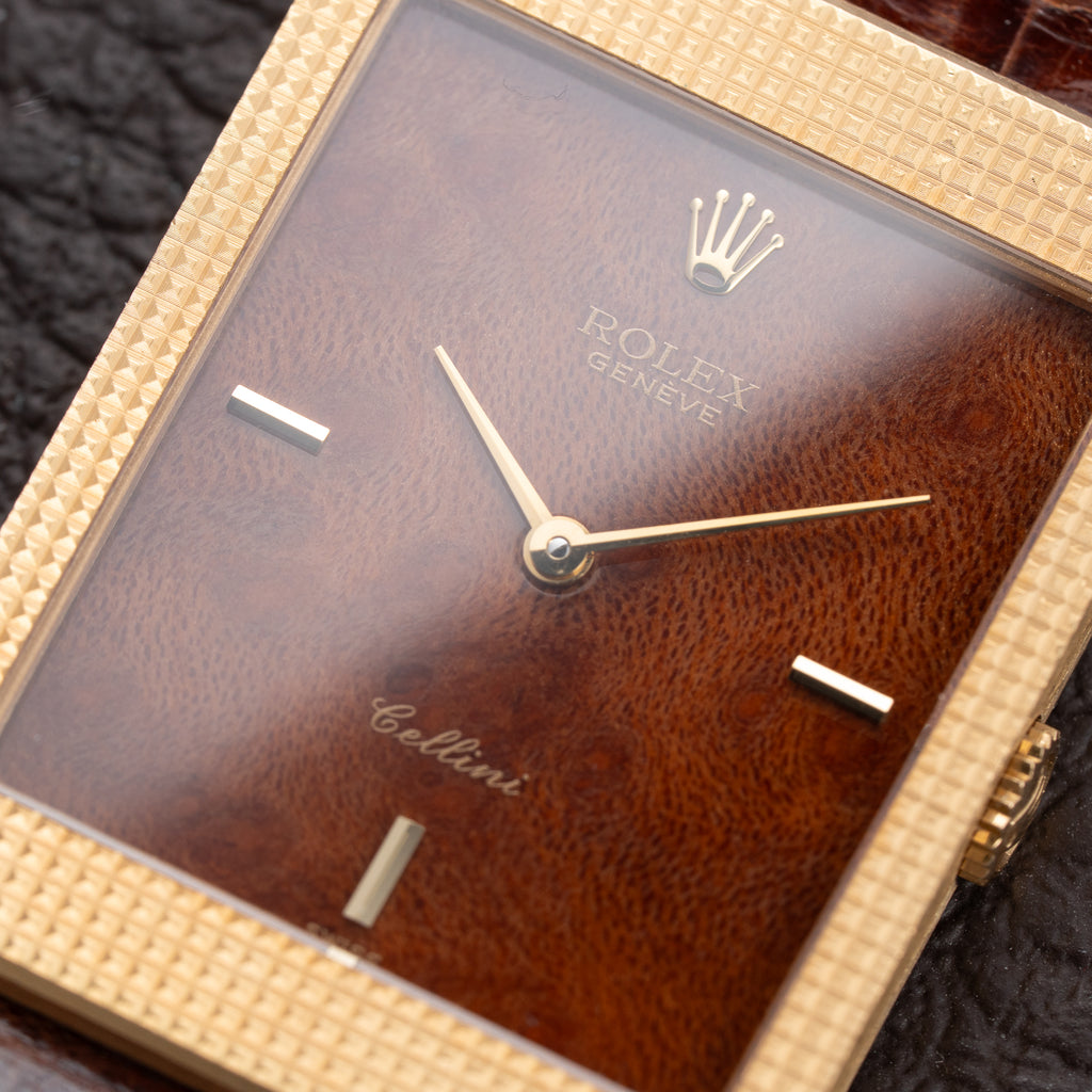 Rolex Cellini Tank Wood Dial 18K Yellow Gold Clous de Paris Ref. 4127 from 1990