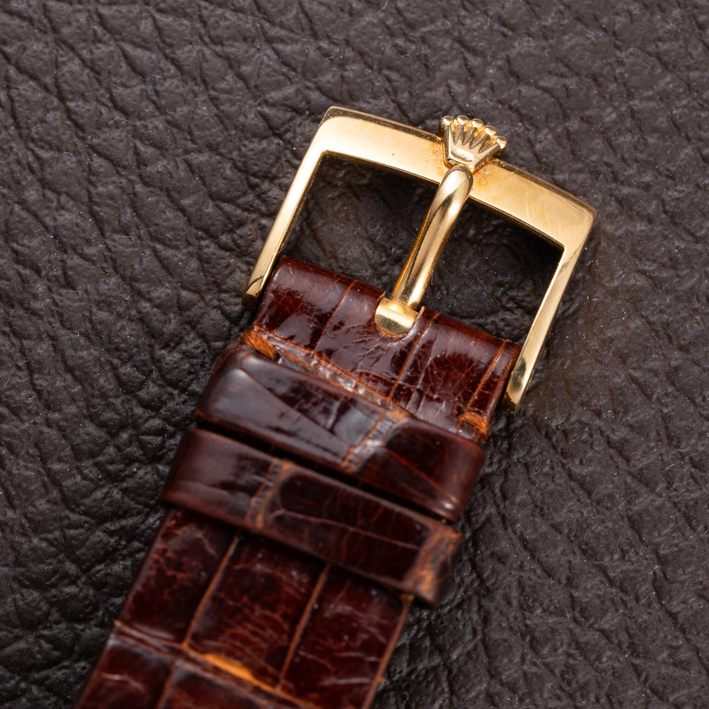 Rolex Cellini Tank Wood Dial 18K Yellow Gold Clous de Paris Ref. 4127 from 1990