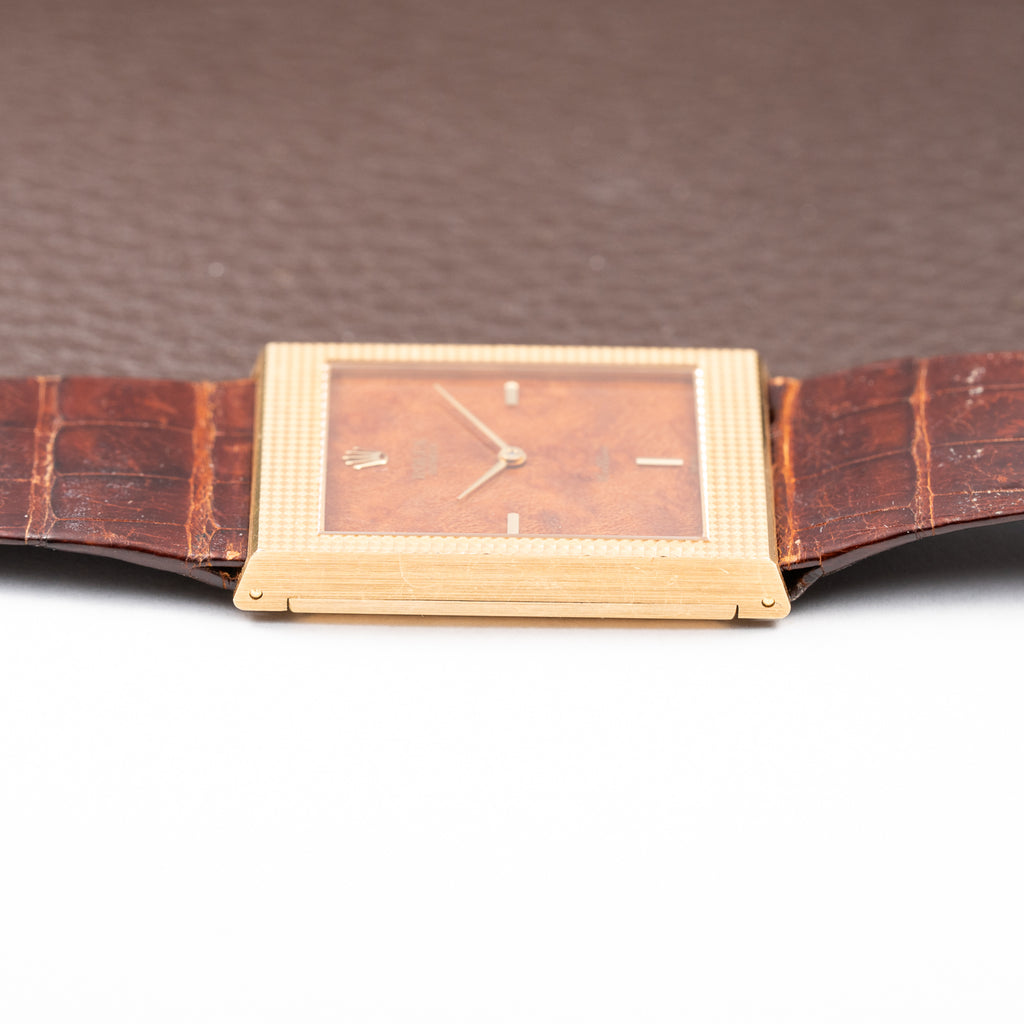 Rolex Cellini Tank Wood Dial 18K Yellow Gold Clous de Paris Ref. 4127 from 1990
