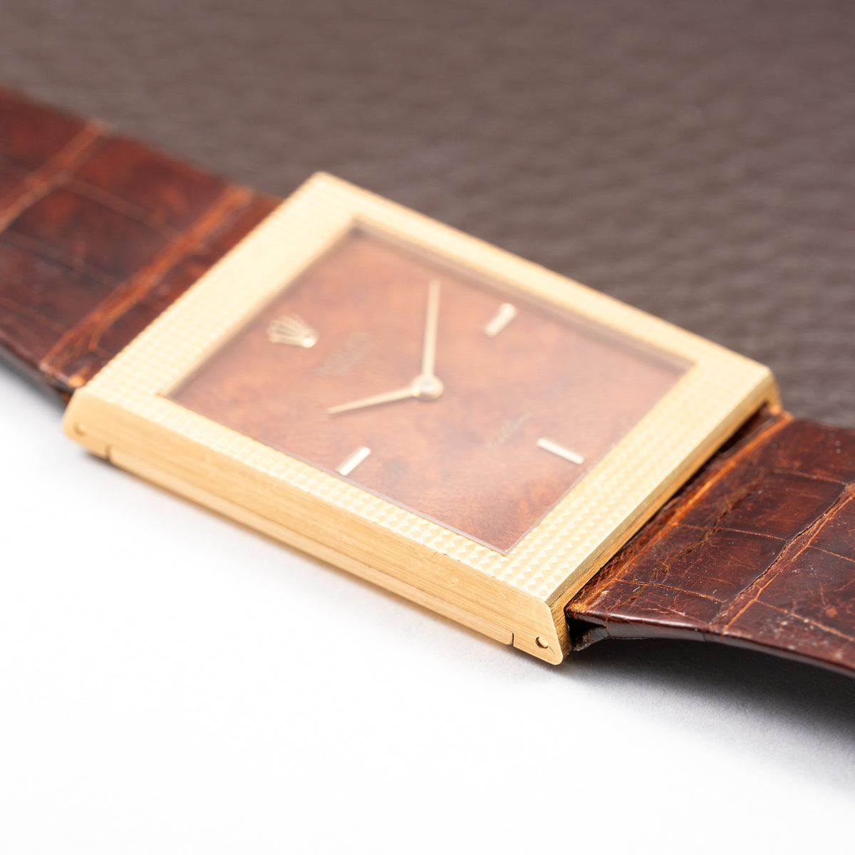 Rolex Cellini Tank Wood Dial 18K Yellow Gold Clous de Paris Ref. 4127 from 1990