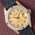 Rolex Datejust 26 Factory Diamond Dial AM Diamond Ruby Bezel 18k Gold Ref 69178 from 1983