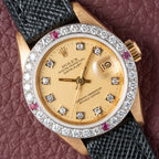Rolex Datejust 26 Factory Diamond Dial AM Diamond Ruby Bezel 18k Gold Ref 69178 from 1983