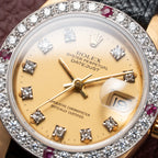 Rolex Datejust 26 Factory Diamond Dial AM Diamond Ruby Bezel 18k Gold Ref 69178 from 1983