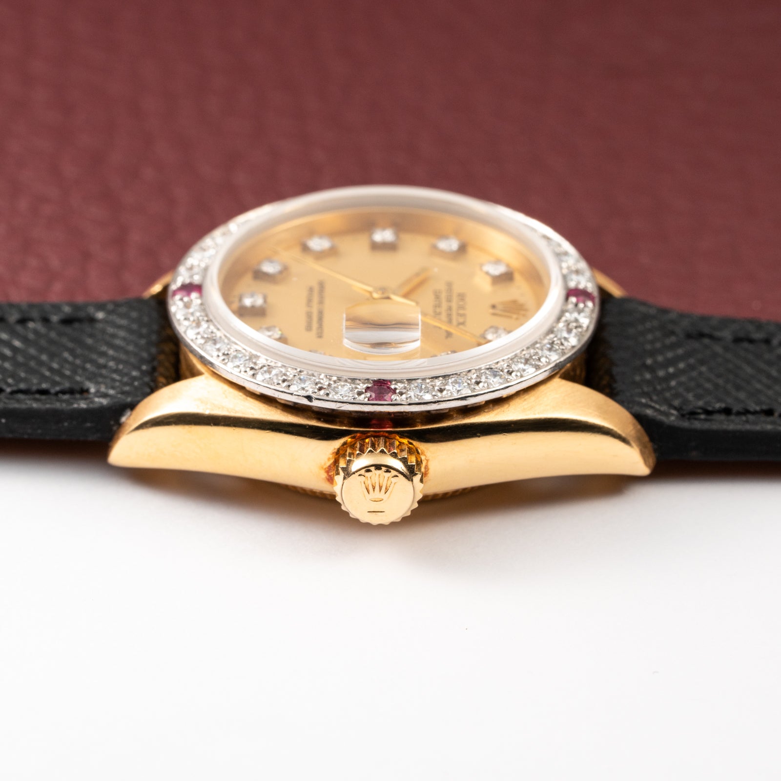 Rolex Datejust 26 Factory Diamond Dial AM Diamond Ruby Bezel 18k Gold Ref 69178 from 1983
