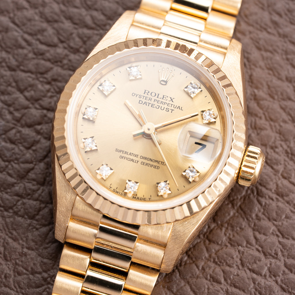 Rolex Datejust 26 Lady Factory Diamond Dial 18K Yellow Gold Ref. 69178 Circa 1994