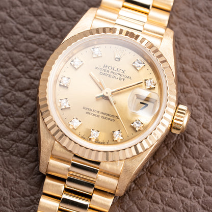 Rolex Datejust 26 Lady Factory Diamond Dial 18K Yellow Gold Ref. 69178 Circa 1994