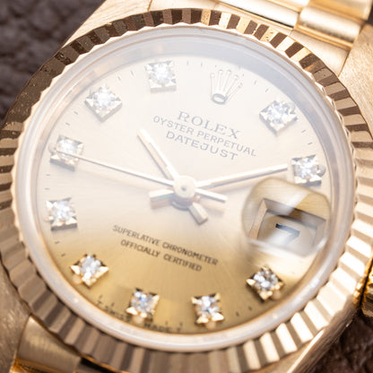 Rolex Datejust 26 Lady Factory Diamond Dial 18K Yellow Gold Ref. 69178 Circa 1994
