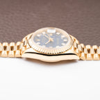 Rolex Lady-Datejust Blue Diamond Dial President Bracelet 18k Yellow Gold Full Set Ref. 69178 From 1985