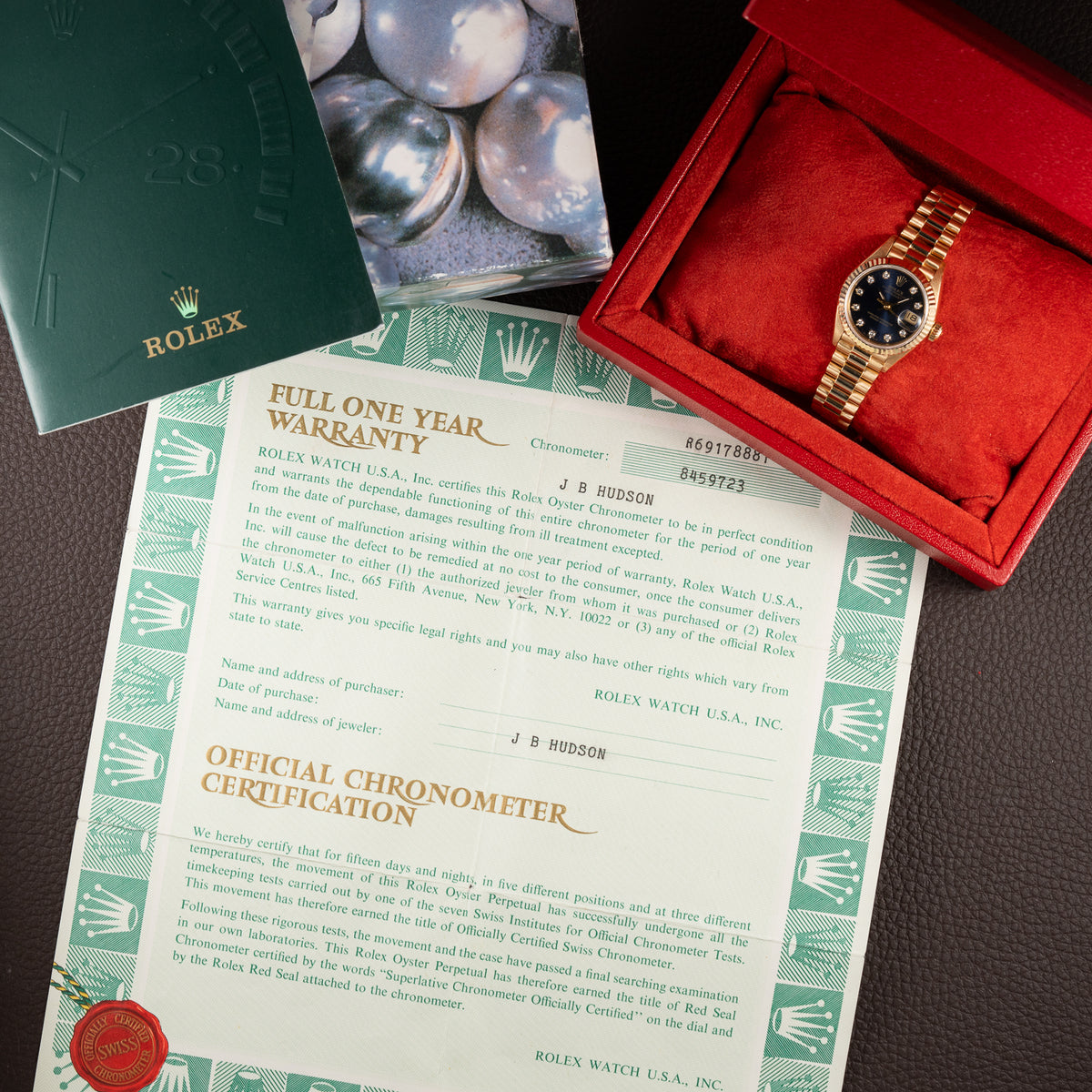Rolex Lady-Datejust Blue Diamond Dial President Bracelet 18k Yellow Gold Full Set Ref. 69178 From 1985