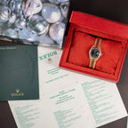 Rolex Lady-Datejust Blue Diamond Dial President Bracelet 18k Yellow Gold Full Set Ref. 69178 From 1985