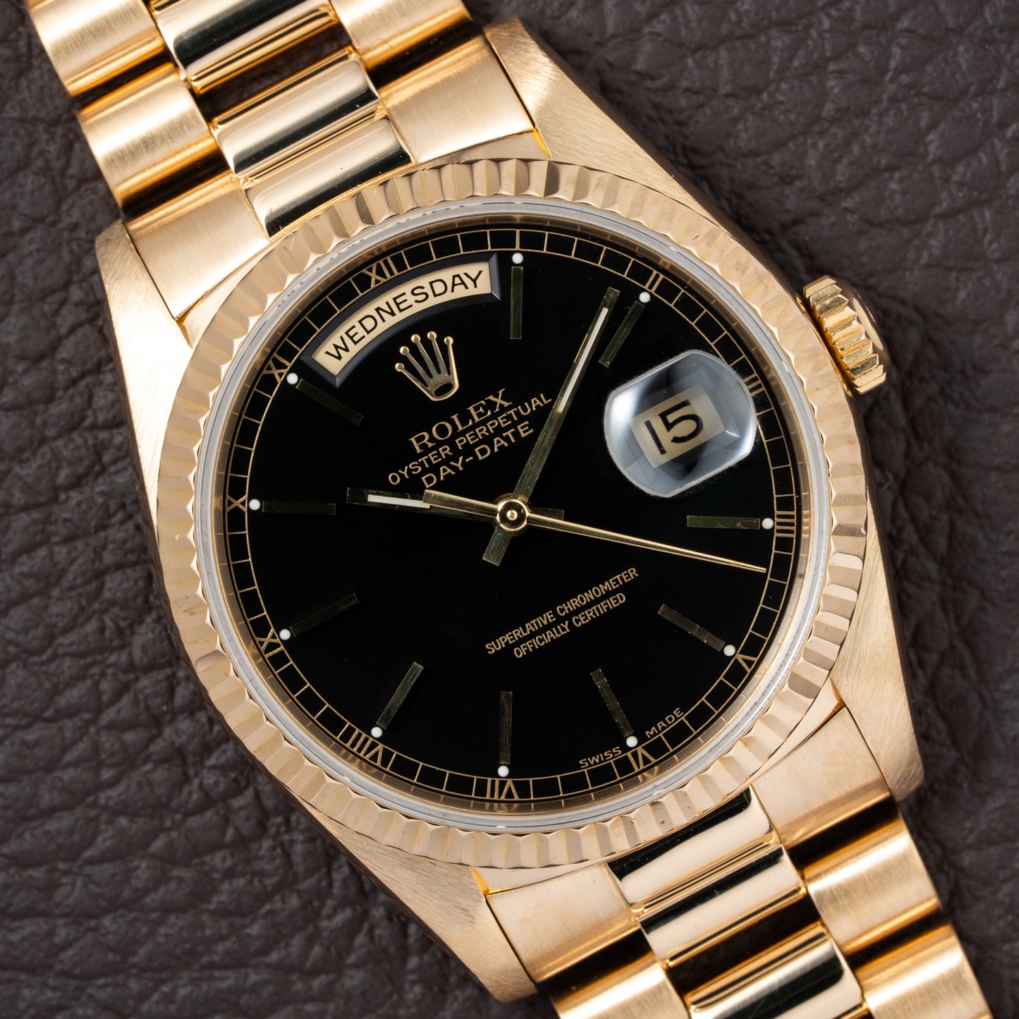 Rolex Day-Date Oyster Perpetual 18K Yellow Gold Black Dial Ref. 18238 from 1990