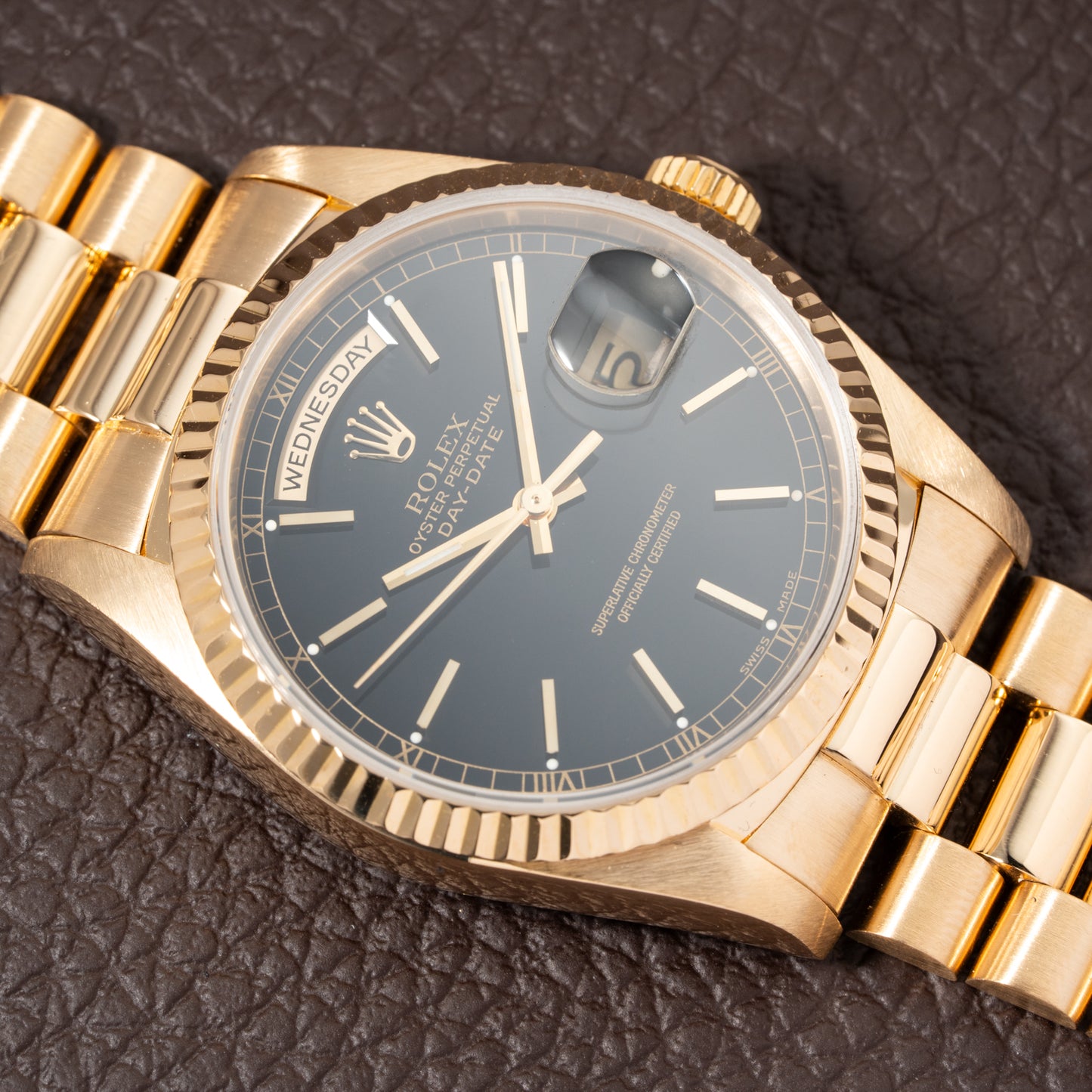 Rolex Day-Date Oyster Perpetual 18K Yellow Gold Black Dial Ref. 18238 from 1990