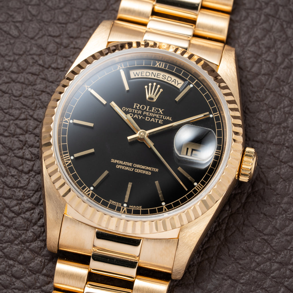 Rolex Day-Date Oyster Perpetual 18K Yellow Gold Black Dial Ref. 18238 from 1990
