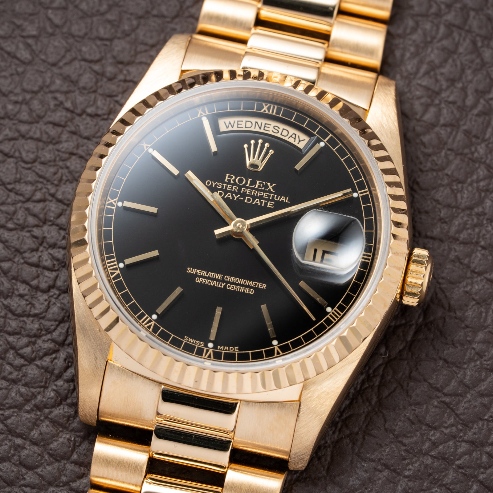 Rolex Day-Date Oyster Perpetual 18K Yellow Gold Black Dial Ref. 18238 from 1990