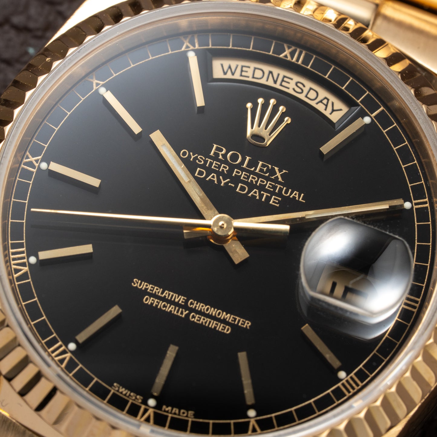 Rolex Day-Date Oyster Perpetual 18K Yellow Gold Black Dial Ref. 18238 from 1990
