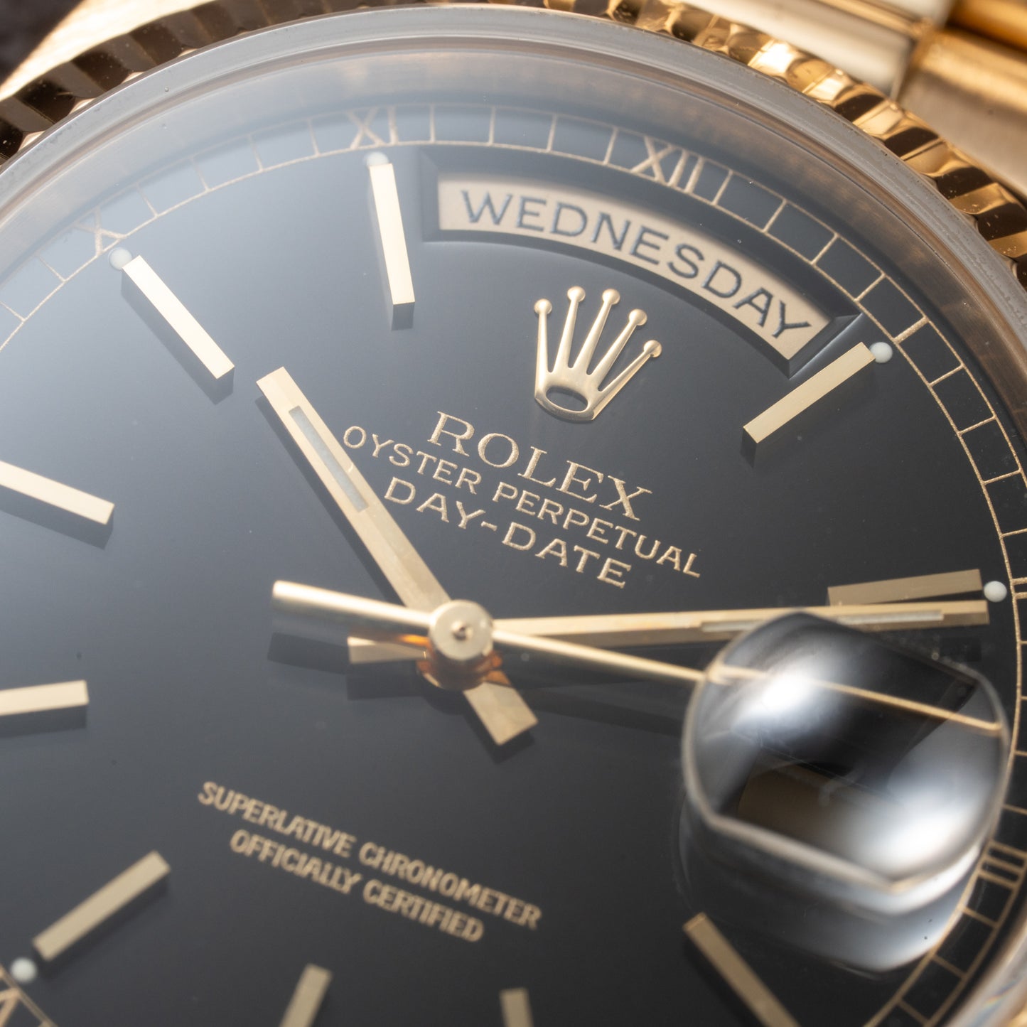 Rolex Day-Date Oyster Perpetual 18K Yellow Gold Black Dial Ref. 18238 from 1990