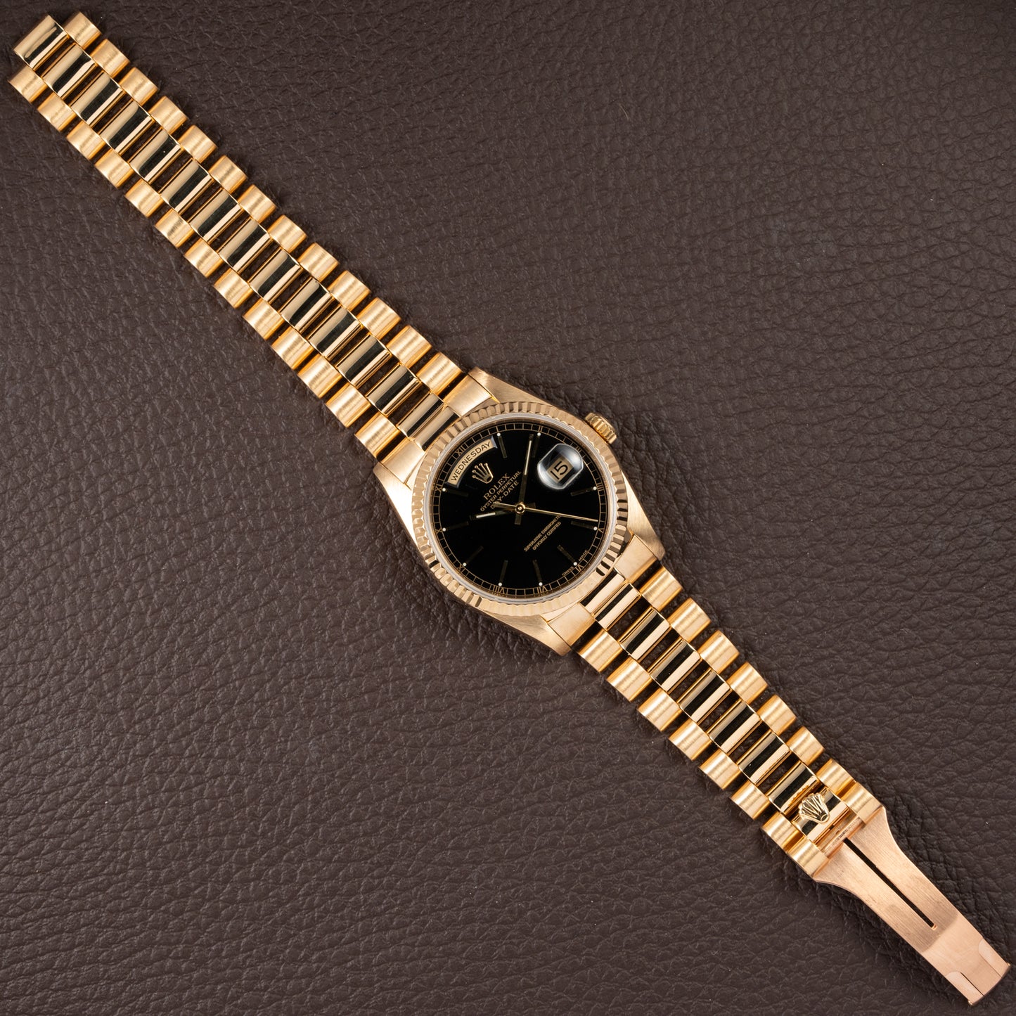 Rolex Day-Date Oyster Perpetual 18K Yellow Gold Black Dial Ref. 18238 from 1990