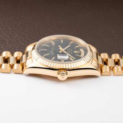 Rolex Day-Date Oyster Perpetual 18K Yellow Gold Black Dial Ref. 18238 from 1990