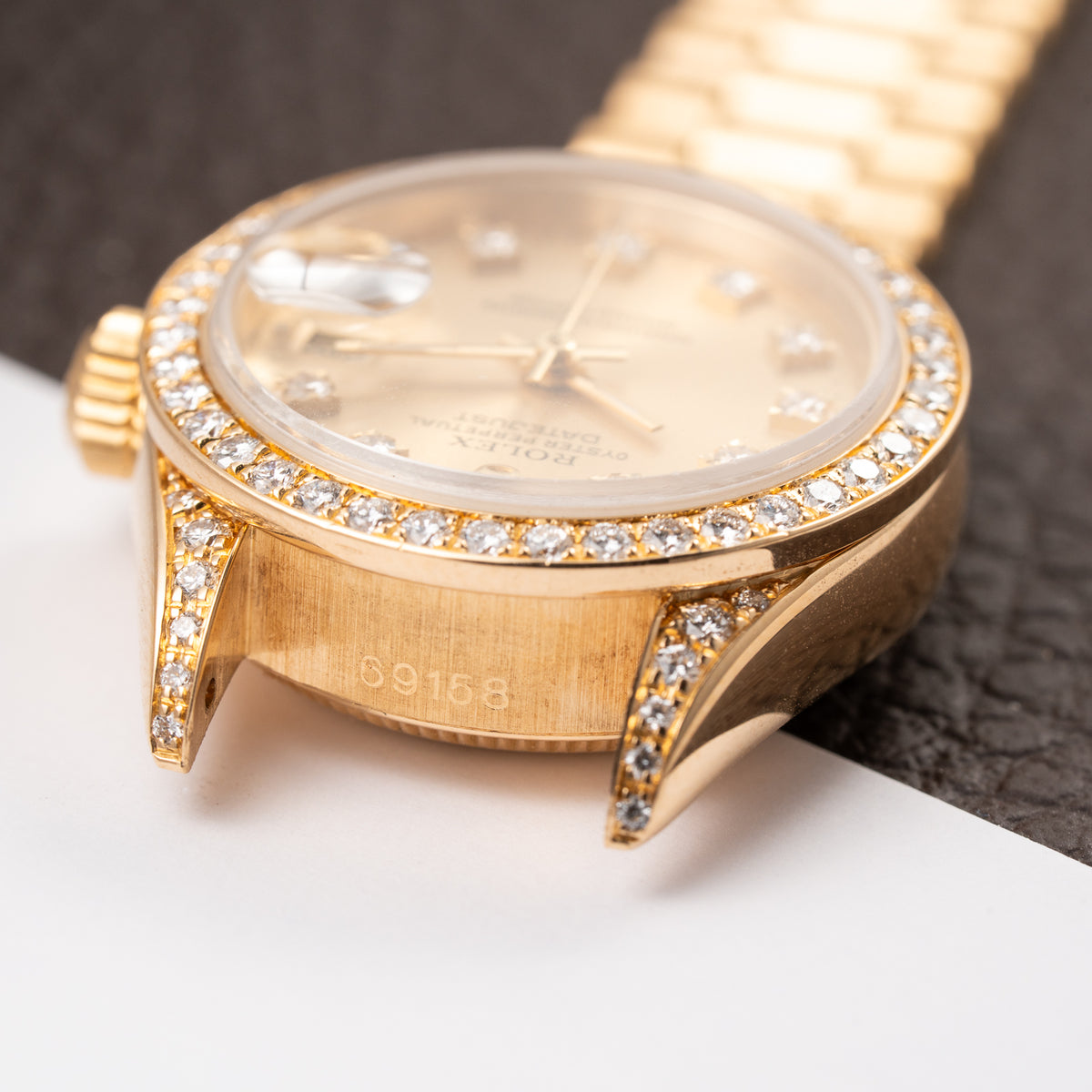 Rolex Lady-Datejust 26 Factory Diamond Dial, Bezel & Lugs  18K Yellow Gold Ref 69158 from 1989