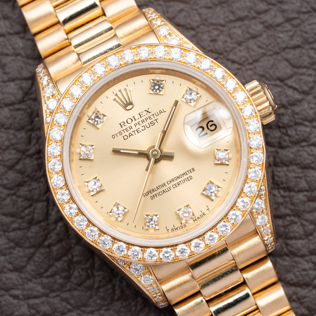Rolex Lady-Datejust 26 Factory Diamond Dial, Bezel & Lugs  18K Yellow Gold Ref 69158 from 1989