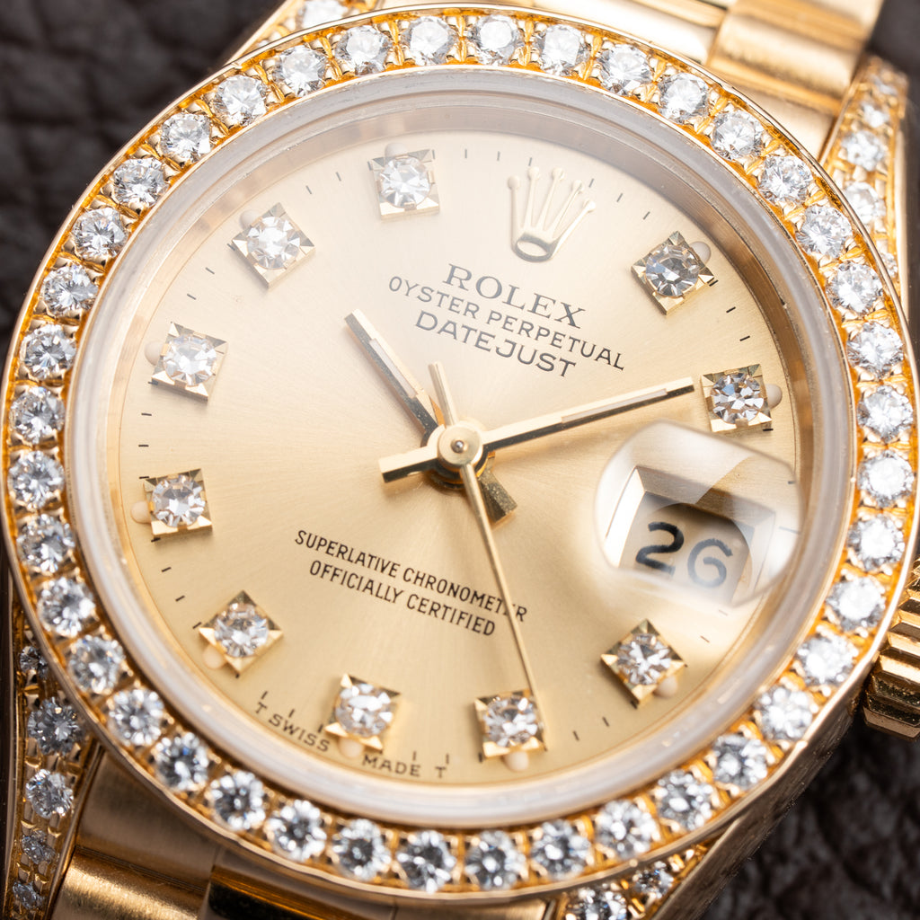 Rolex Lady-Datejust 26 Factory Diamond Dial, Bezel & Lugs  18K Yellow Gold Ref 69158 from 1989