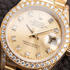 Rolex Lady-Datejust 26 Factory Diamond Dial, Bezel & Lugs  18K Yellow Gold Ref 69158 from 1989