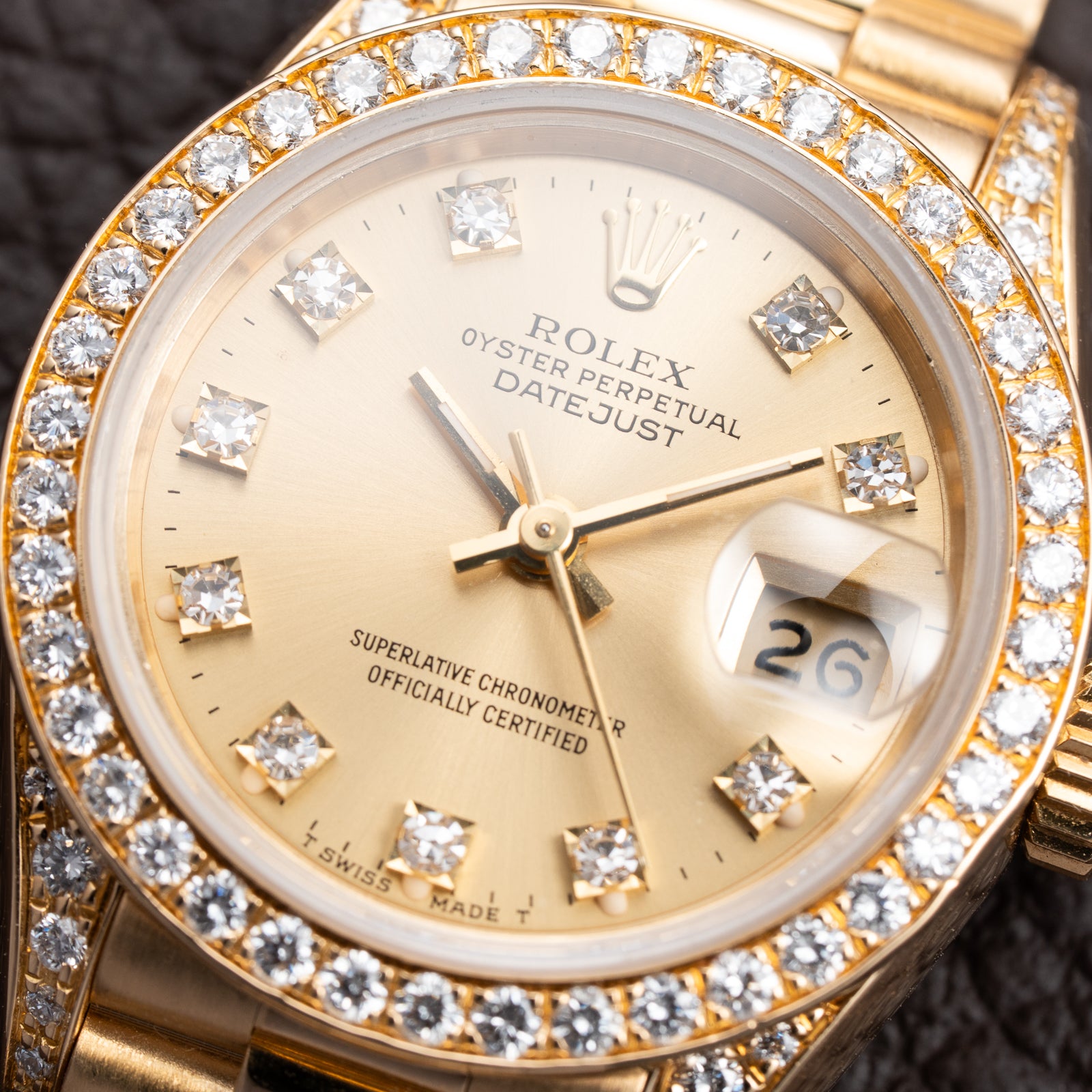 Rolex Lady-Datejust 26 Factory Diamond Dial, Bezel & Lugs  18K Yellow Gold Ref 69158 from 1989