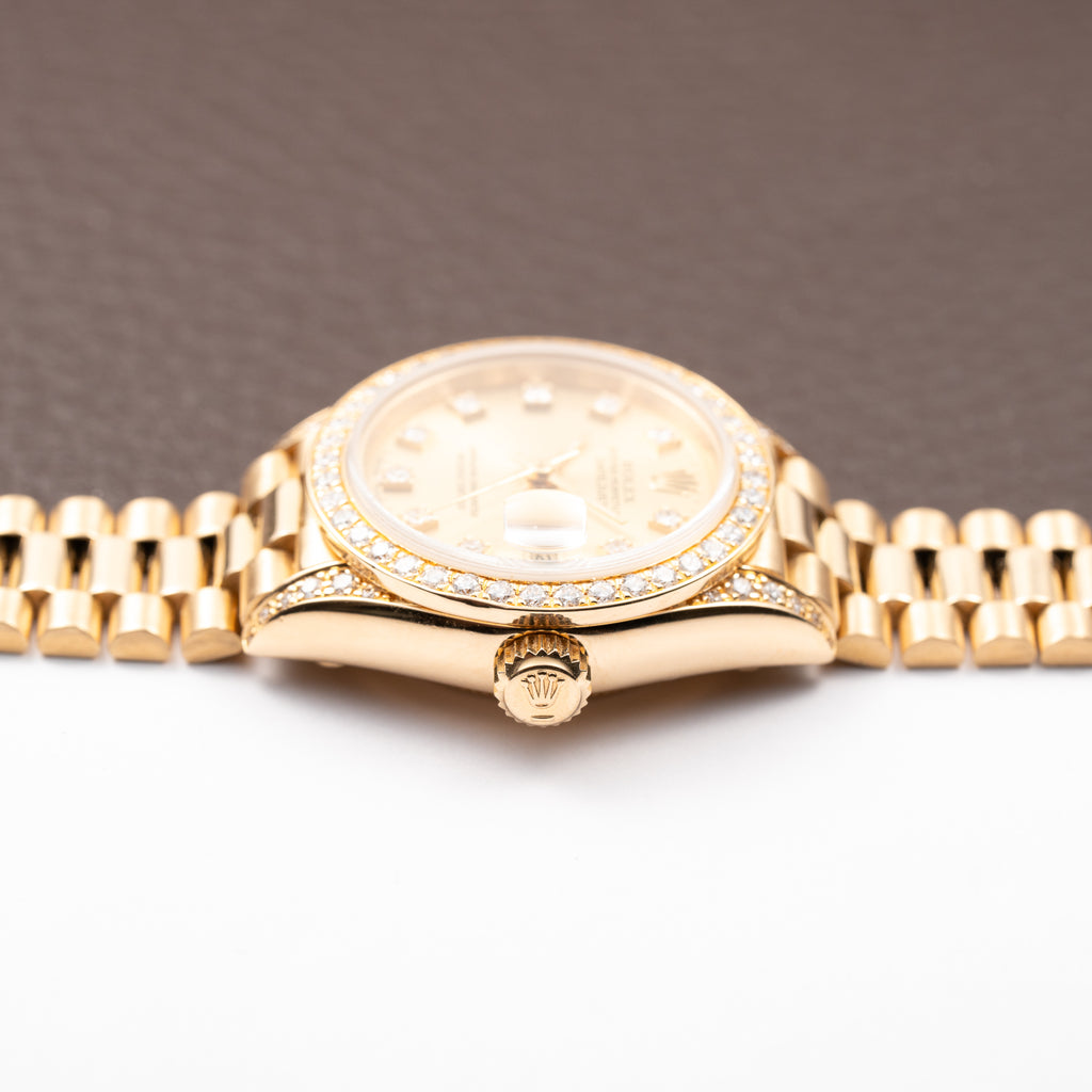 Rolex Lady-Datejust 26 Factory Diamond Dial, Bezel & Lugs  18K Yellow Gold Ref 69158 from 1989