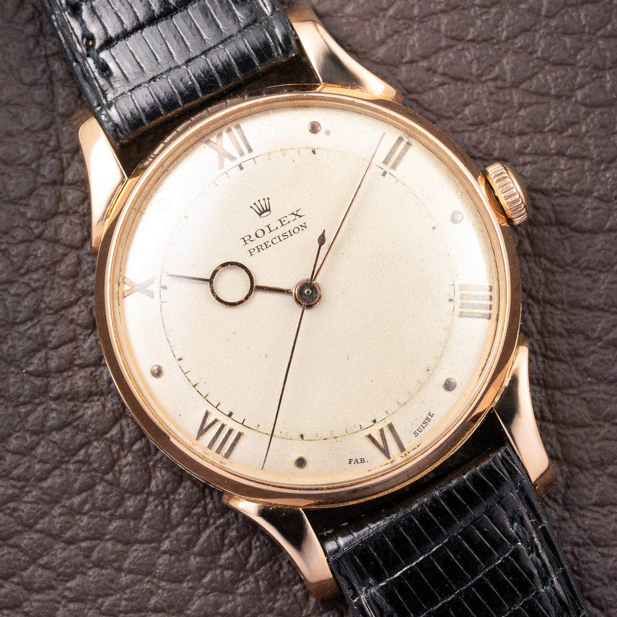 Rolex Precision 'Pontife' hands 18k Rosé Gold Fab. Suisse French Case from 1940s