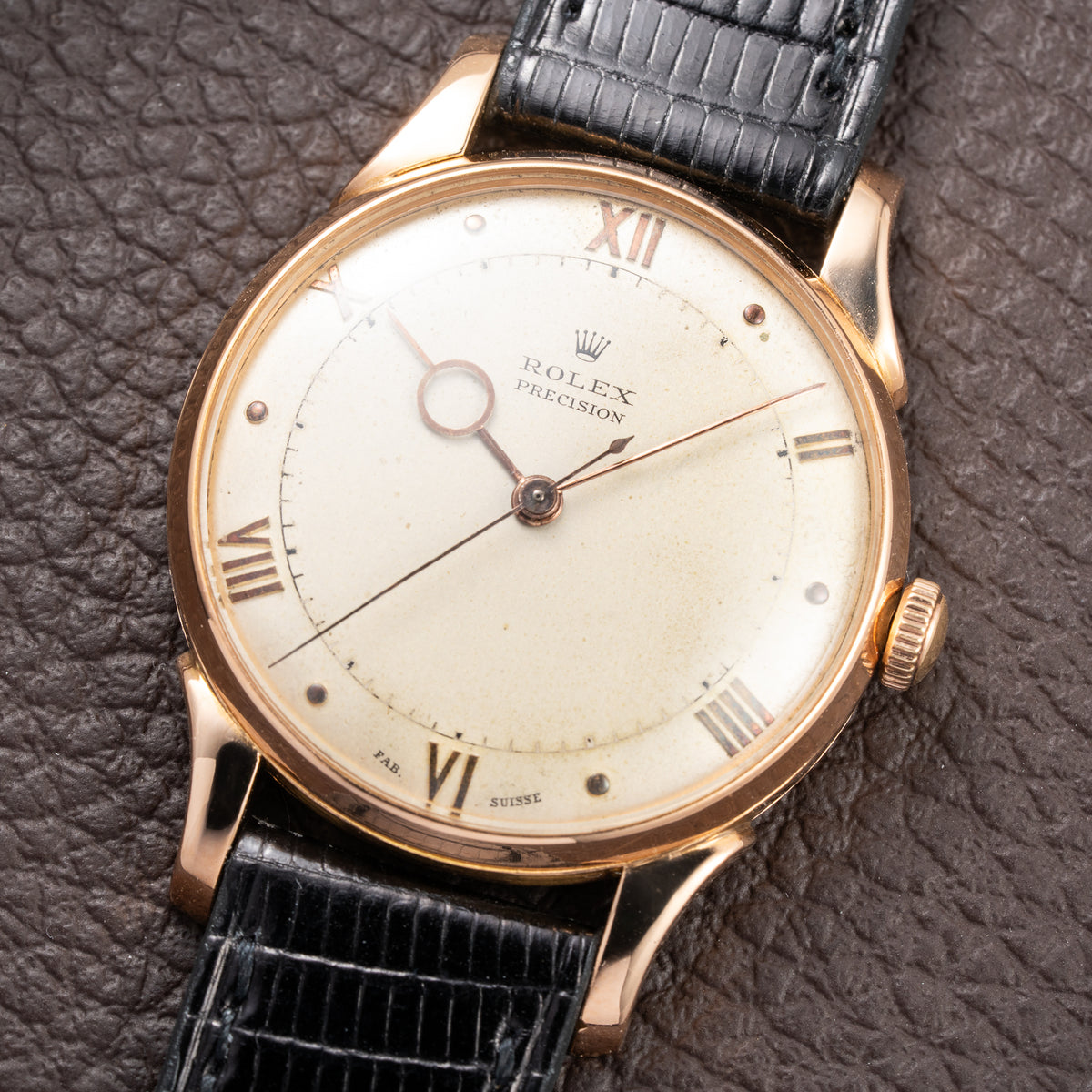 Rolex Precision 'Pontife' hands 18k Rosé Gold Fab. Suisse French Case from 1940s