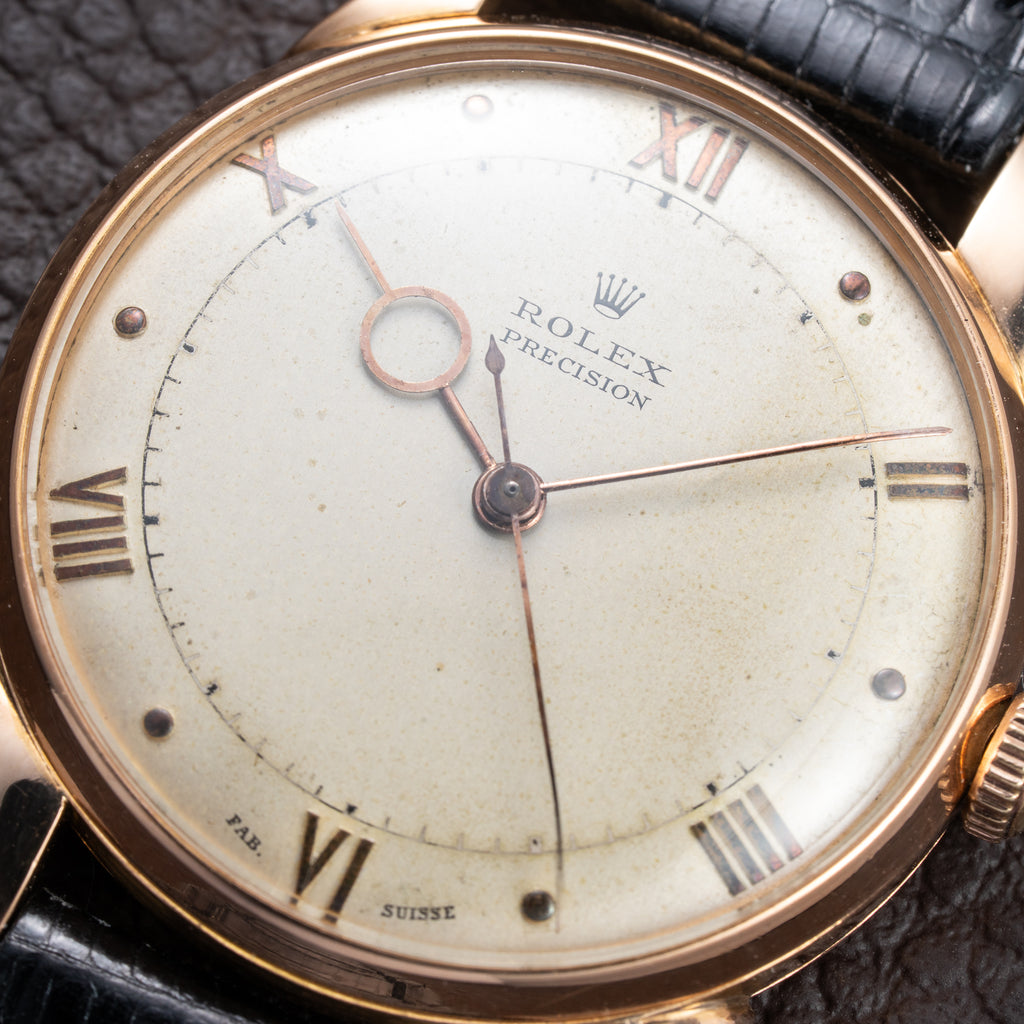 Rolex Precision 'Pontife' hands 18k Rosé Gold Fab. Suisse French Case from 1940s