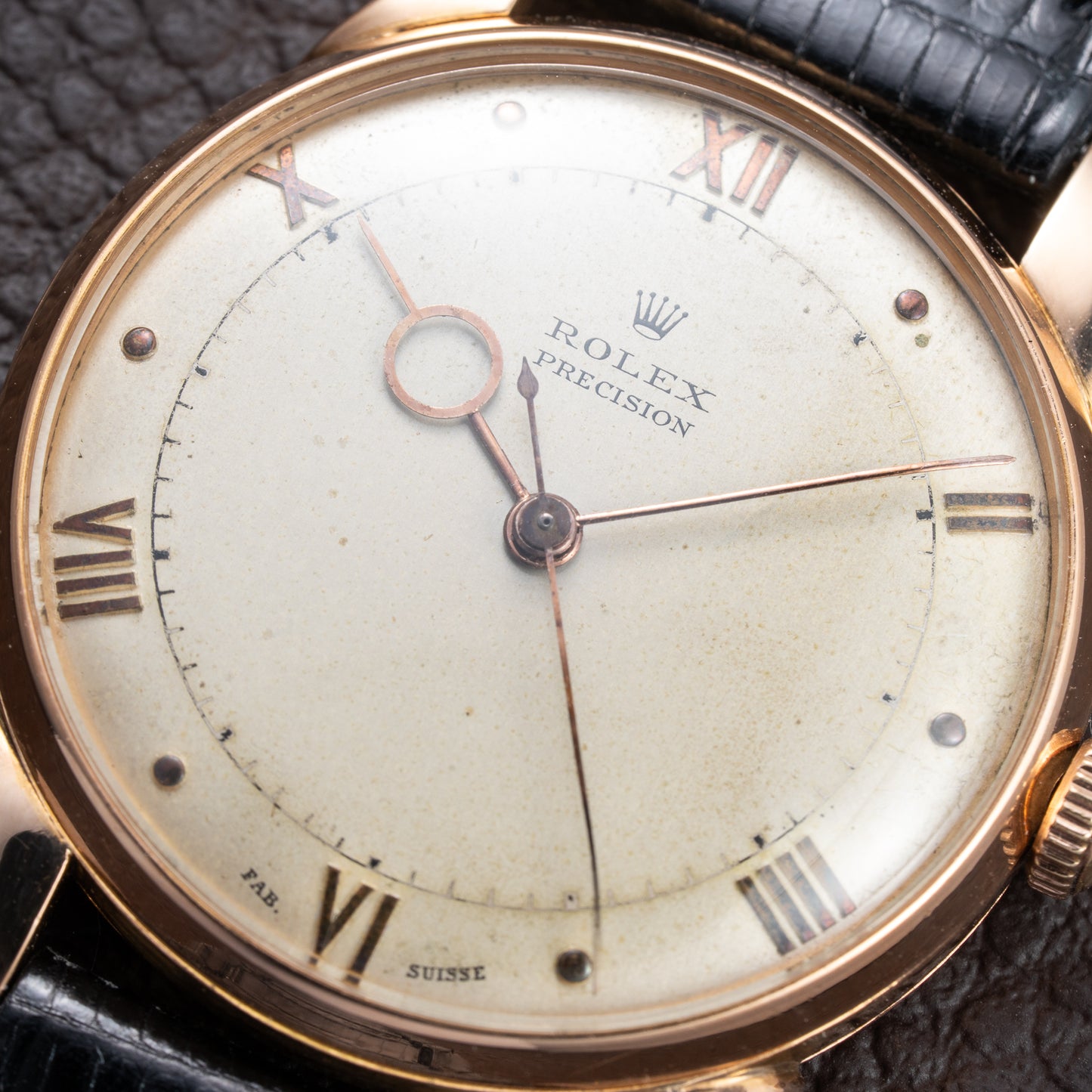 Rolex Precision 'Pontife' hands 18k Rosé Gold Fab. Suisse French Case from 1940s