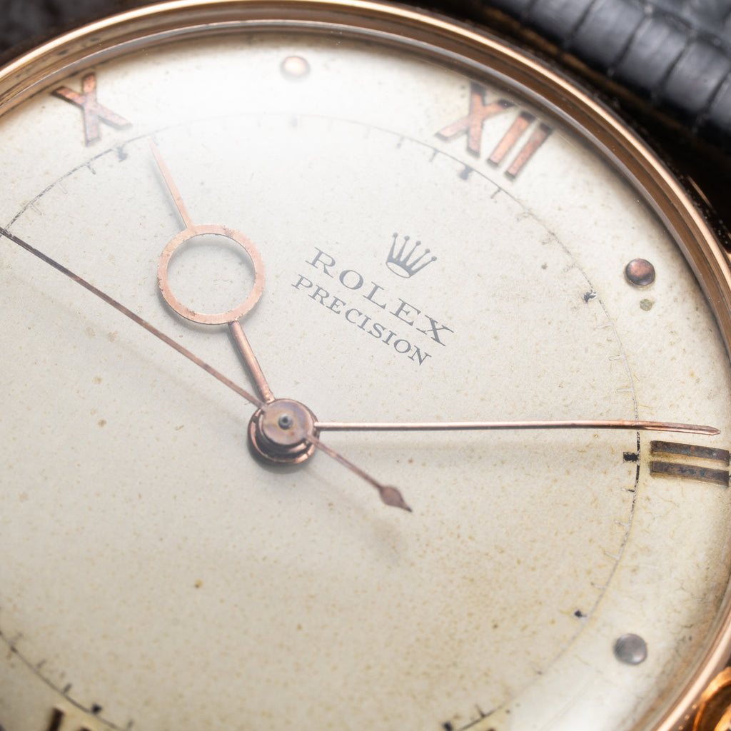 Rolex Precision 'Pontife' hands 18k Rosé Gold Fab. Suisse French Case from 1940s