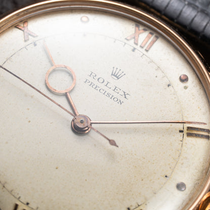 Rolex Precision 'Pontife' hands 18k Rosé Gold Fab. Suisse French Case from 1940s