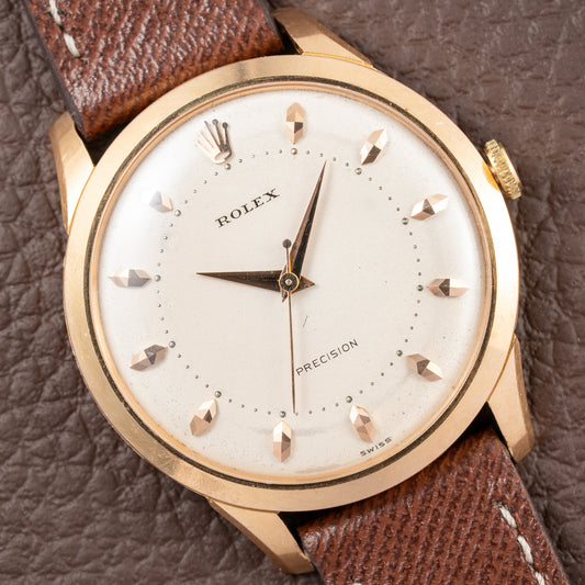 Rolex Precision 18K Rosé Gold with Faceted Diamond Index Dial Ref. 9205 Circa 1956