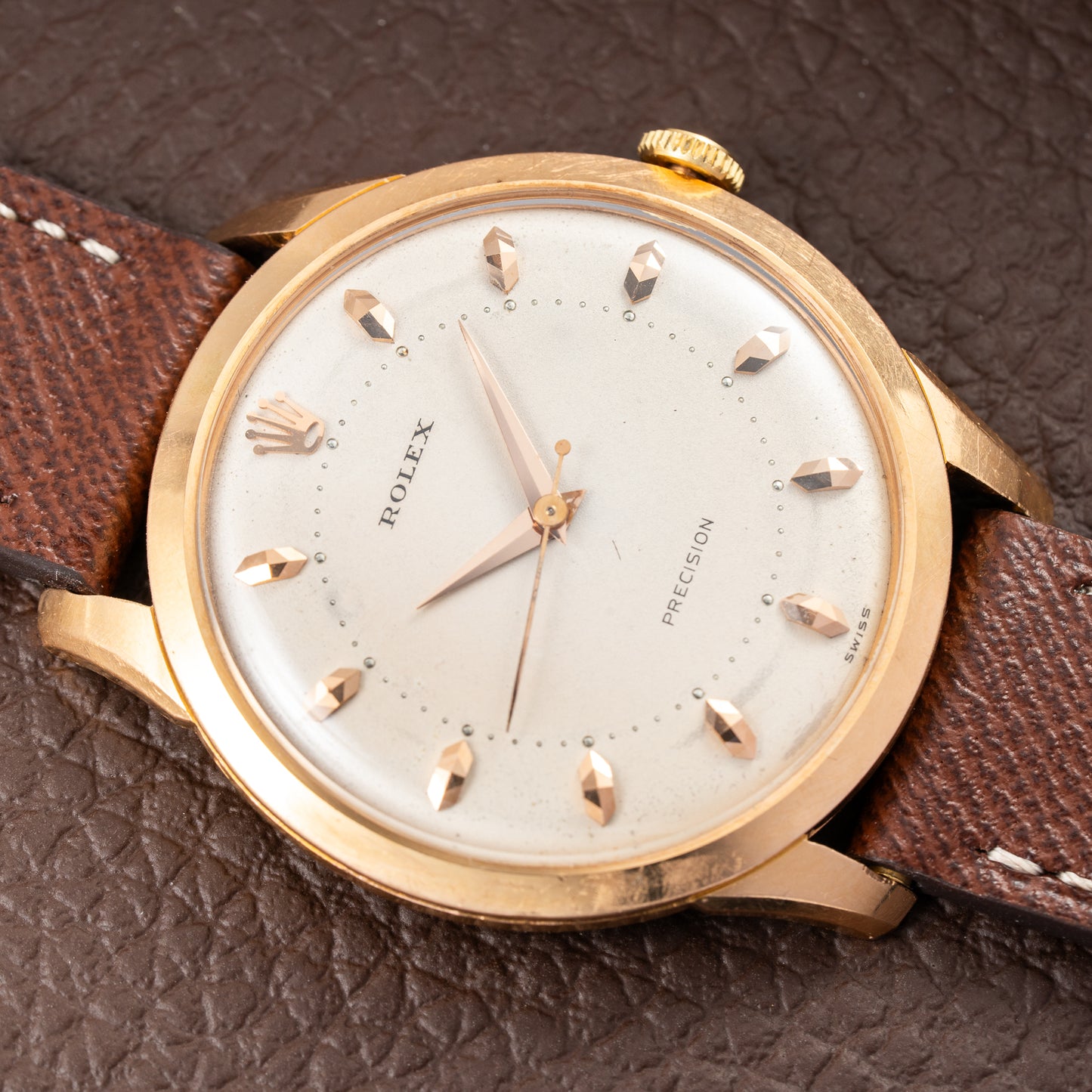 Rolex Precision 18K Rosé Gold with Faceted Diamond Index Dial Ref. 9205 Circa 1956