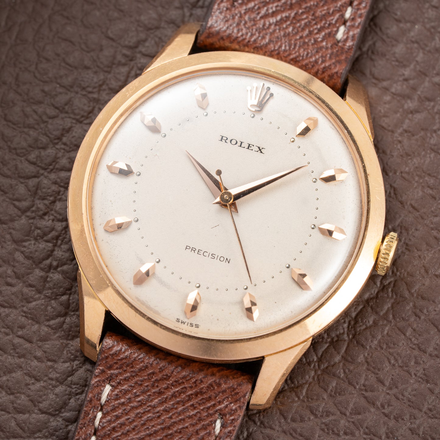 Rolex Precision 18K Rosé Gold with Faceted Diamond Index Dial Ref. 9205 Circa 1956