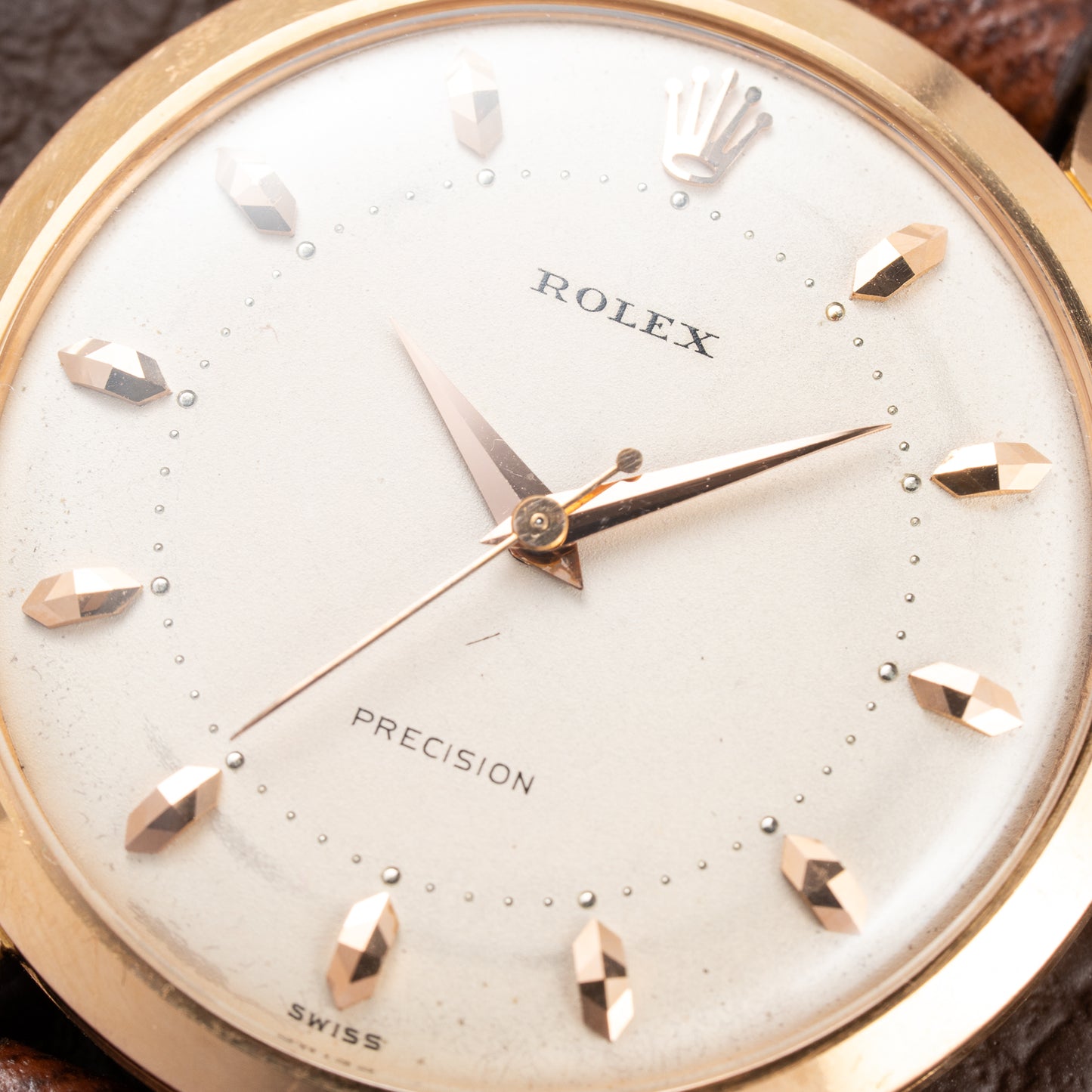 Rolex Precision 18K Rosé Gold with Faceted Diamond Index Dial Ref. 9205 Circa 1956