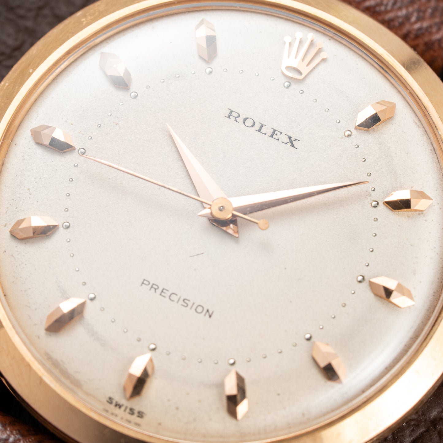 Rolex Precision 18K Rosé Gold with Faceted Diamond Index Dial Ref. 9205 Circa 1956
