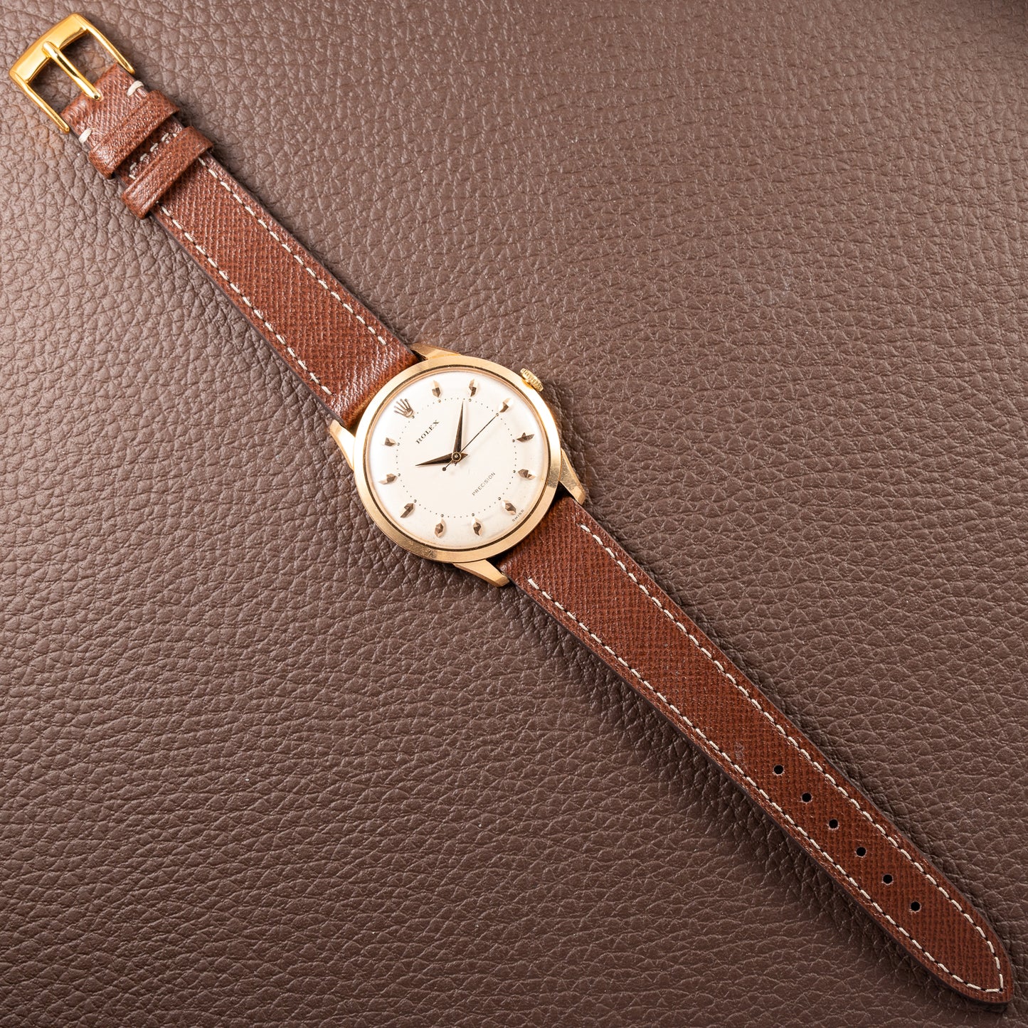 Rolex Precision 18K Rosé Gold with Faceted Diamond Index Dial Ref. 9205 Circa 1956